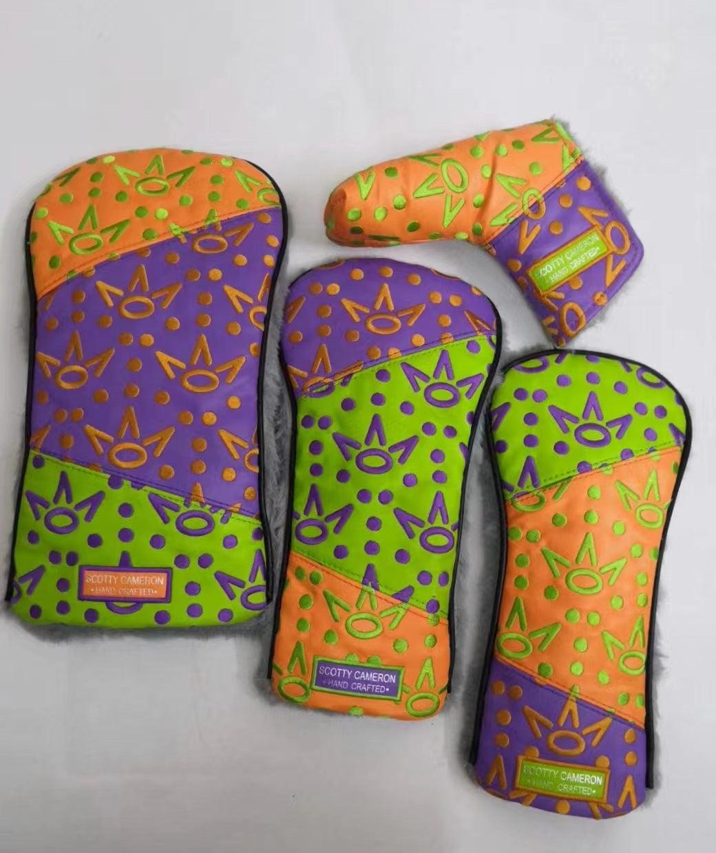 Scotty Cameron Lime Orange Purple Crown Patchwork Headcover (4 Set)